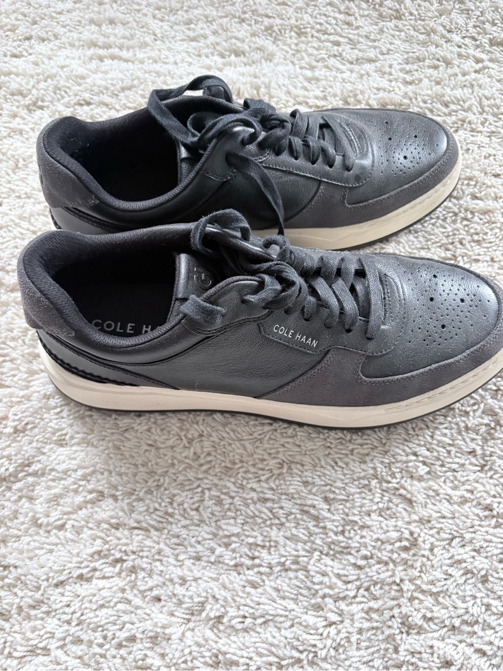 Cole Haan Men’s Gray and White Leather Low-Top Sneakers